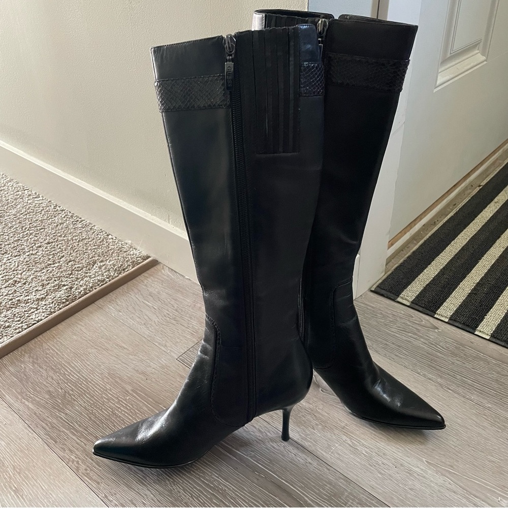 Guess Leather Knee High Boots Black Classy Size 6.5 - Picture 3 of 10